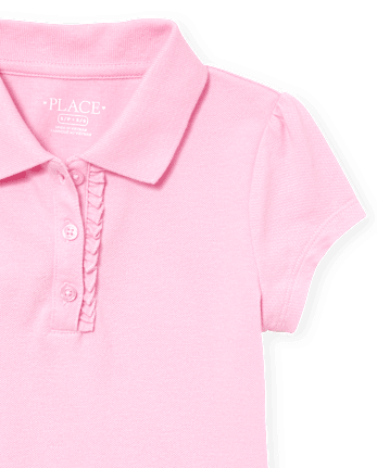Polo de piqué con volantes de uniforme para niñas