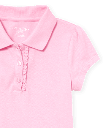 Girls Uniform Ruffle Soft Stretch Pique Polo - SPARKLPINK