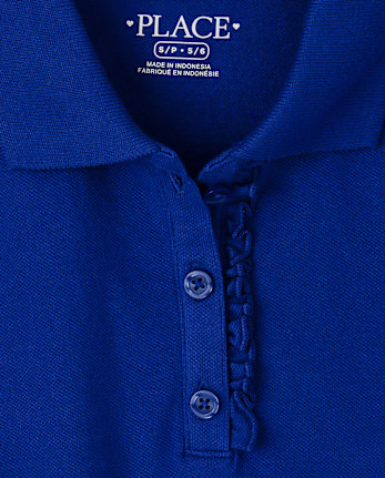 Girls Uniform Ruffle Soft Stretch Pique Polo