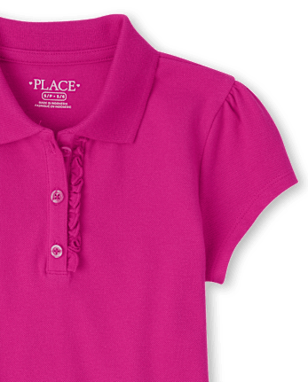 Polo en piqué d'uniforme à volants pour fille