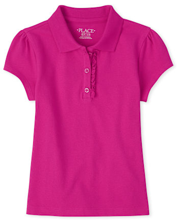 Polo en piqué d'uniforme à volants pour fille