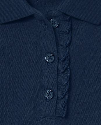 Polo en piqué d'uniforme à volants pour fille