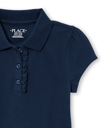 Polo en piqué d'uniforme à volants pour fille