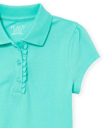 Girls Uniform Ruffle Soft Stretch Pique Polo - SEAFROST
