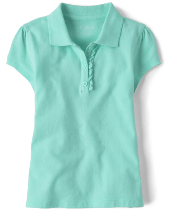 Girls Uniform Short Sleeve Ruffle Pique Polo | The Children's Place ...
