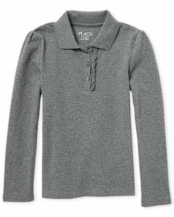 Polo de piqué con volantes de manga larga uniforme para niñas