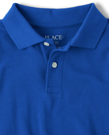 Boys Uniform Long Sleeve Pique Polo | The Children's Place - RENEW BLUE