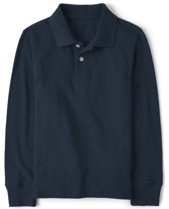 Boys Uniform Long Sleeve Pique Polo | The Children's Place - NAUTICO