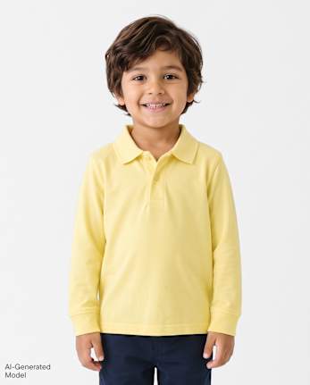 Polo de piqué de manga larga uniforme para bebés y niños pequeños - NEW YELLOW