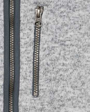 Boys Full Zip Fleece Lined Sweater Jacket - GRAY STEEL