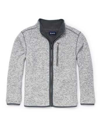 Boys Full Zip Fleece Lined Sweater Jacket - GRAY STEEL