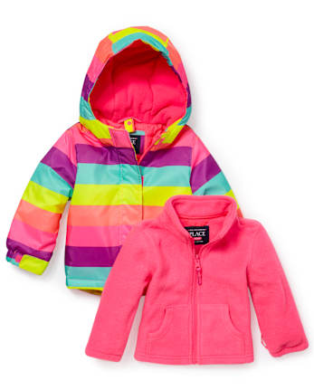 Toddler Girls Rainbow Striped Hooded 3 In 1 Jacket
