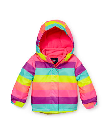 Toddler Girls Rainbow Striped Hooded 3 In 1 Jacket