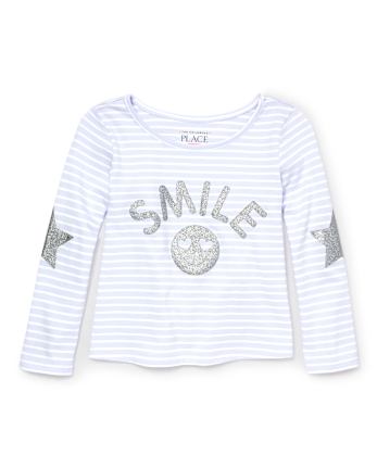 Toddler Girls Active Glitter Graphic Striped Top - PLUME