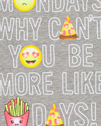 Girls 'Mondays Why Can't You Be More Like (Fry)days!' Emoji Glitter Graphic Tee