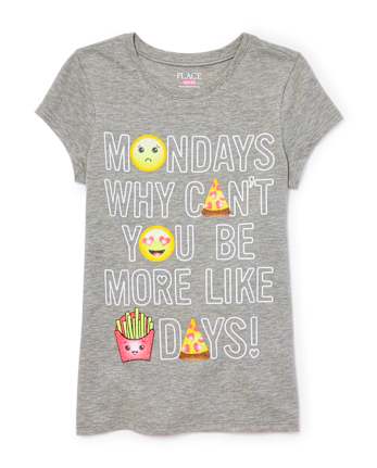 Girls 'Mondays Why Can't You Be More Like (Fry)days!' Emoji Glitter Graphic Tee