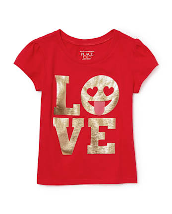 Toddler Girls 'LOVE' Emoji Foil Graphic Tee