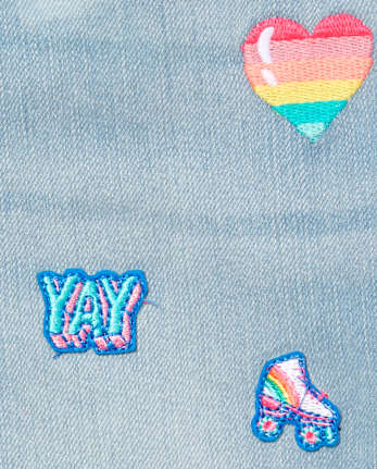 Girls Patch Denim Roll Cuff Super Skinny Jeans