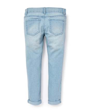 Girls Patch Denim Roll Cuff Super Skinny Jeans