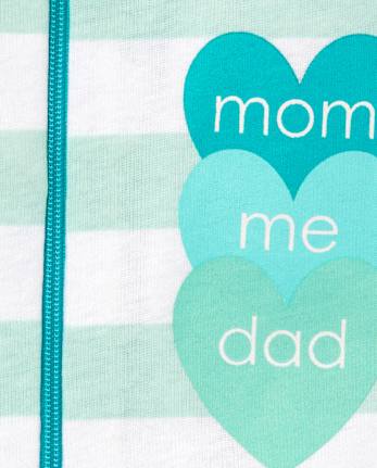 Baby And Toddler Girls 'Mom Me Dad' Striped One Piece Pajamas