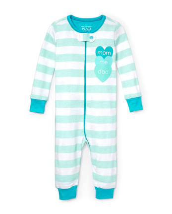 Baby And Toddler Girls 'Mom Me Dad' Striped One Piece Pajamas