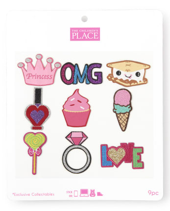 Girls Pink Mixed Shape Sticker Patches 9-Pack