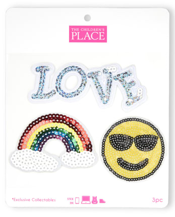 Girls Sequin 'Love' Emoji And Rainbow Sticker 3-Pack