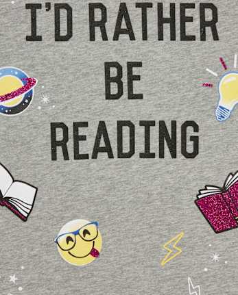 Girls Glitter 'I'd Rather Be Reading' Emoji Graphic Tee