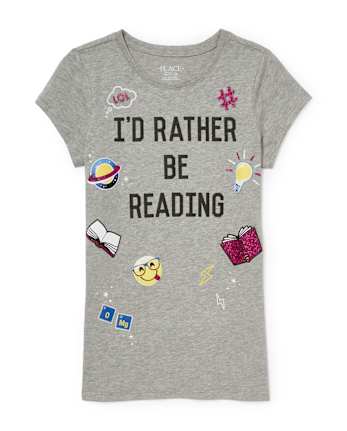 Girls Glitter 'I'd Rather Be Reading' Emoji Graphic Tee