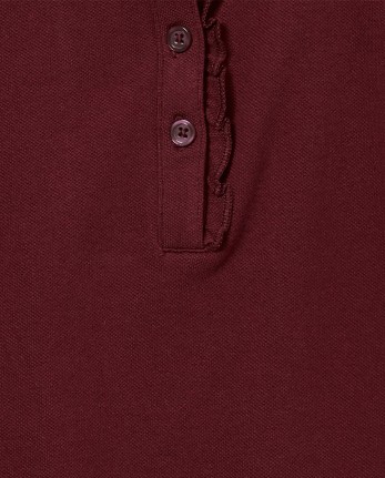 Girls Uniform Ruffle Pique Polo - RUBINE