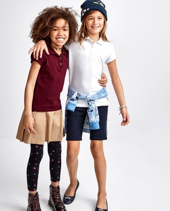 Girls Uniform Ruffle Pique Polo - RUBINE