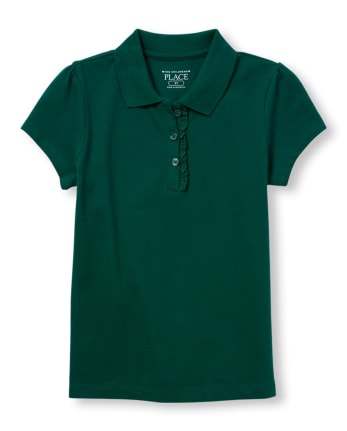 Polo en piqué à manches courtes à volants pour fille