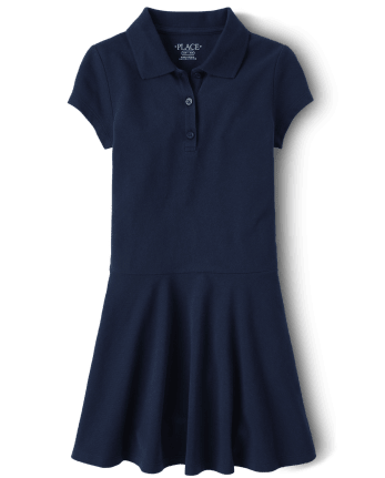 TSLA Girls Short Sleeve School Uniform Dresses Ruffle Pique Polo Dress
