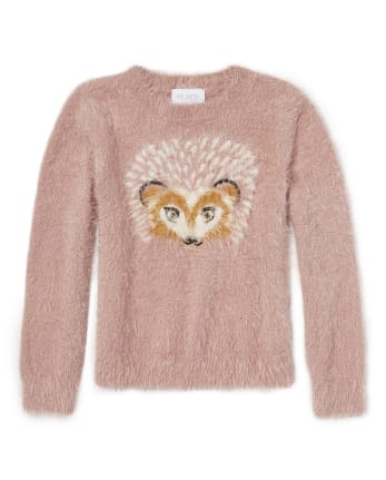 Girls Animal Graphic Fuzzy Sweater