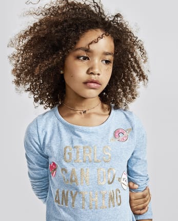 Girls Embellished Graphic High Low Top