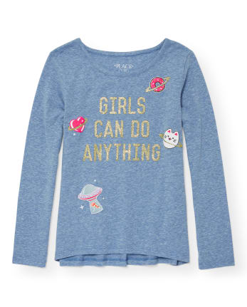 Girls Embellished Graphic High Low Top