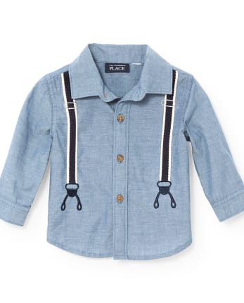 Baby Boys Long Sleeve Suspender Roll Up Button Down Shirt And Khaki Pants Set The Children S Place Redwood