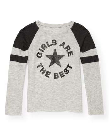 Girls Active Long Raglan Sleeve Embellished 'Girls Are The Best' Football Top - H/T FALCON