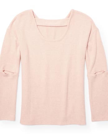 Girls Active Long Elbow Sleeve Embellished Graphic Lightweight Sweater Top