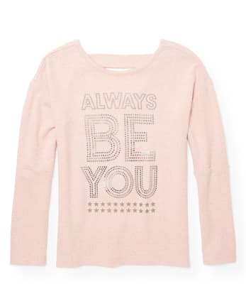 Girls Active Long Elbow Sleeve Embellished Graphic Lightweight Sweater Top