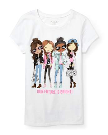 Girls 'Our Future Is Bright' Fashionista Squad Graphic Tee - WHITE