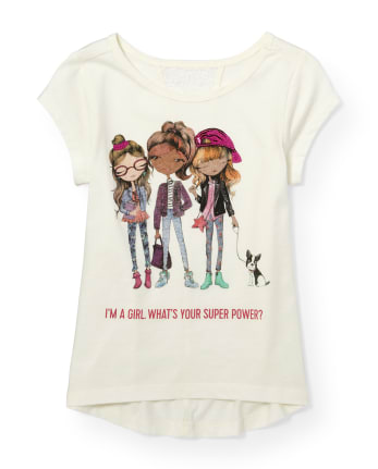 Girls Short Sleeve Embellished Graphic Lace V Back Top | The Children's ...