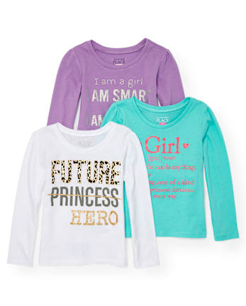 Toddler Girls Embellished Girl Power Graphic Tee 3-Pack