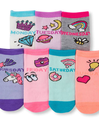 Pack de 7 calcetines a media pierna con icono de los días de la semana para niñas pequeñas