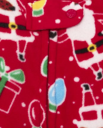 Pijama unisex de una pieza con pie de forro polar y estampado navideño de manga larga para bebés y niños pequeños