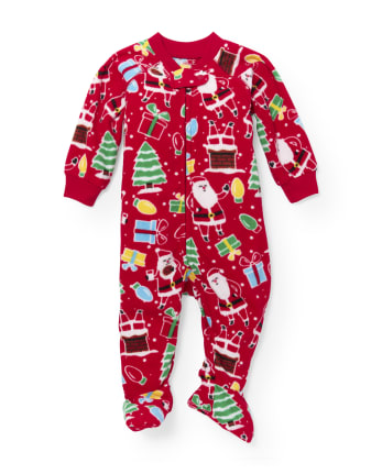 Pijama unisex de una pieza con pie de forro polar y estampado navideño de manga larga para bebés y niños pequeños
