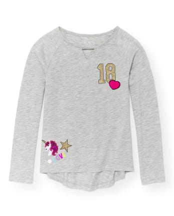 Girls Embellished Patch Graphic Top