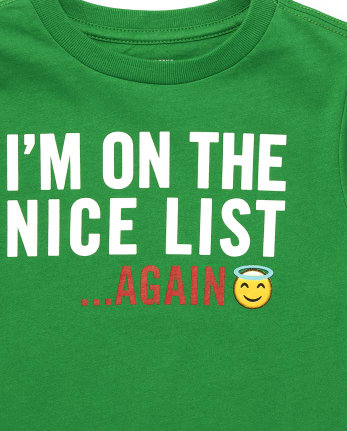 Cha Aleta Excursión Camiseta gráfica de manga larga para niños pequeños "I'm On The Nice List  Again" | The Children's Place - HIGHLAND