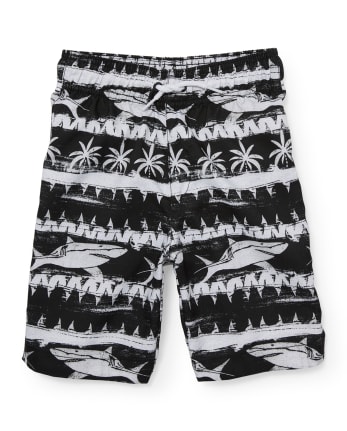 Boys Shark Island Print Swim Trunks