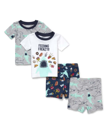 Pijama de 4 piezas de algodón para bebés y niños pequeños Shark Snug Fit